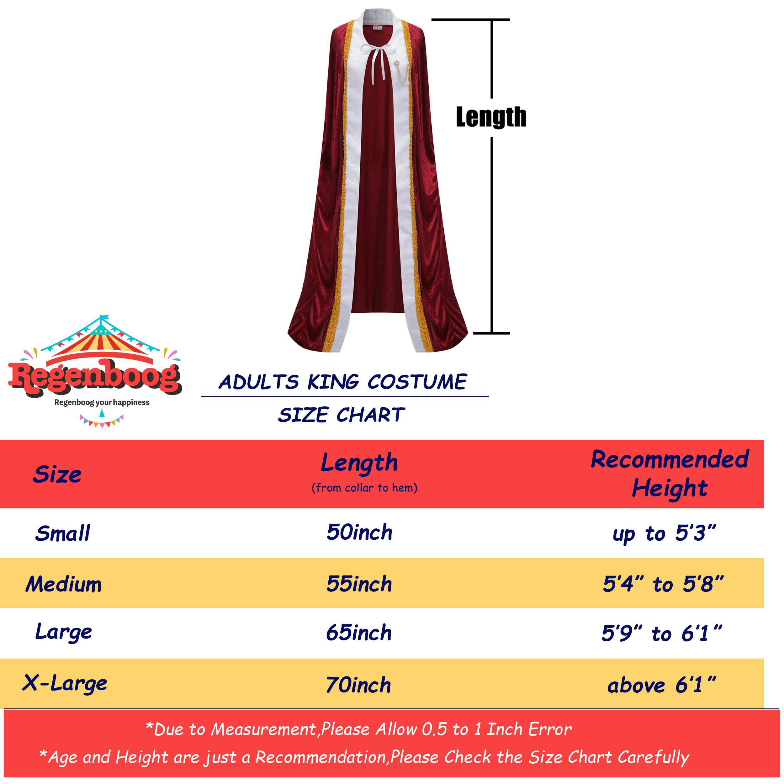 Regenboog King Costume for Men and Women, Queen Costume,Adult King Cape Robe Metal Crown Scepter, Lord Farquaad Costumes - Image 6